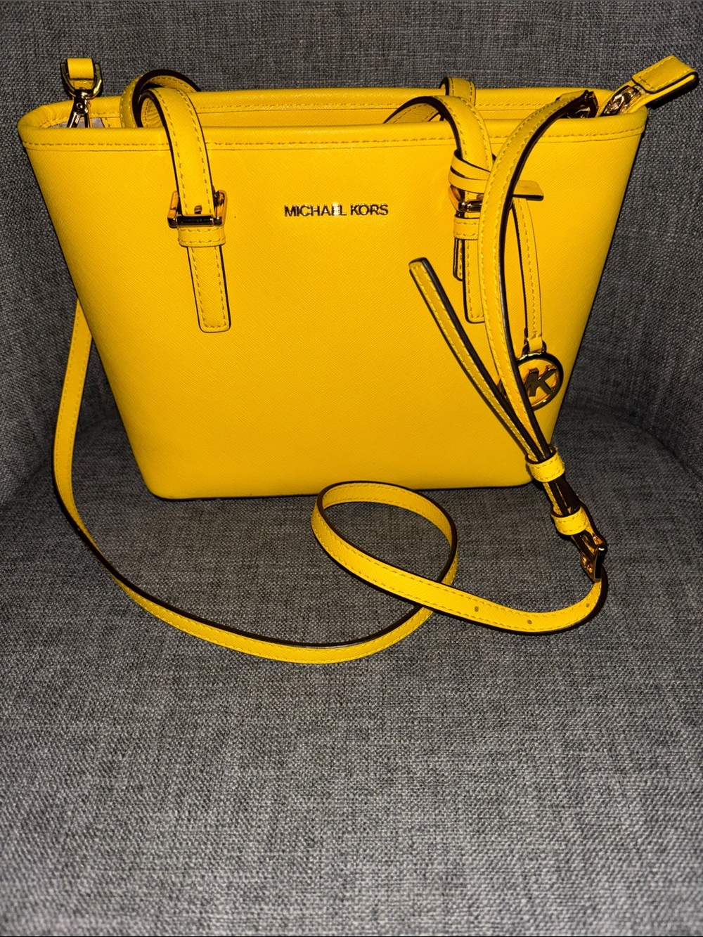 MICHAEL KORS Bright Yellow Saffiano Leather Crossbody